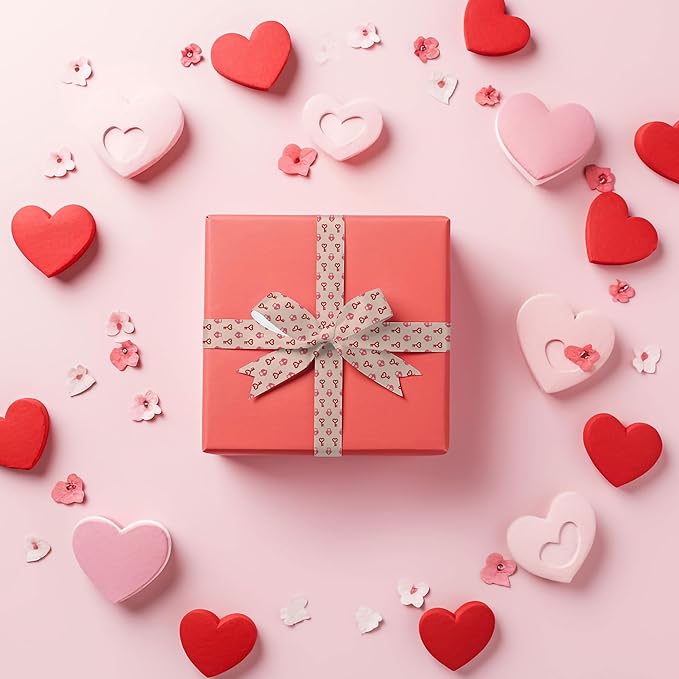 4 Rolls Valentine's Day Ribbon Set, 1" x 5 Yards Each, Heart Pattern Ribbons for Wedding Gift Wrapping & DIY Crafts