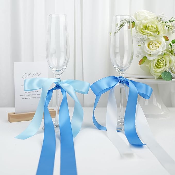 MAYREEL 1 Inch Blue Satin Ribbon Light Blue for Gift Wrapping Wedding Bridal Shower Party Decorations 5 Rolls 10 Yards Each Color Total 50 Yards