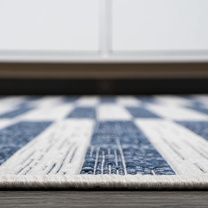 JONATHAN Y Offset Stripe Indoor Outdoor Area Rug 8X10 Ivory/Blue, Sukie Modern for Backyard, Patio, Porch, Easy-Cleaning, High Traffic, Pet-Friendly, Non-Shedding (SMB133C-8)