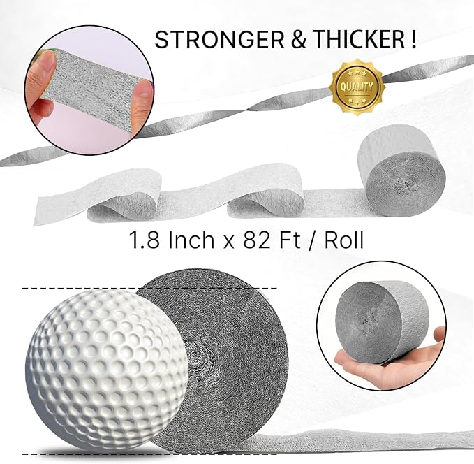 PartyWoo Silver Crepe Paper Streamers 10 Rolls 820 ft Pack of Metallic Silver Crepe Paper for Graduation Baby Shower New Year Birthday Party Decorations (1.8 Inch x 82 Ft/Roll), Silver-706