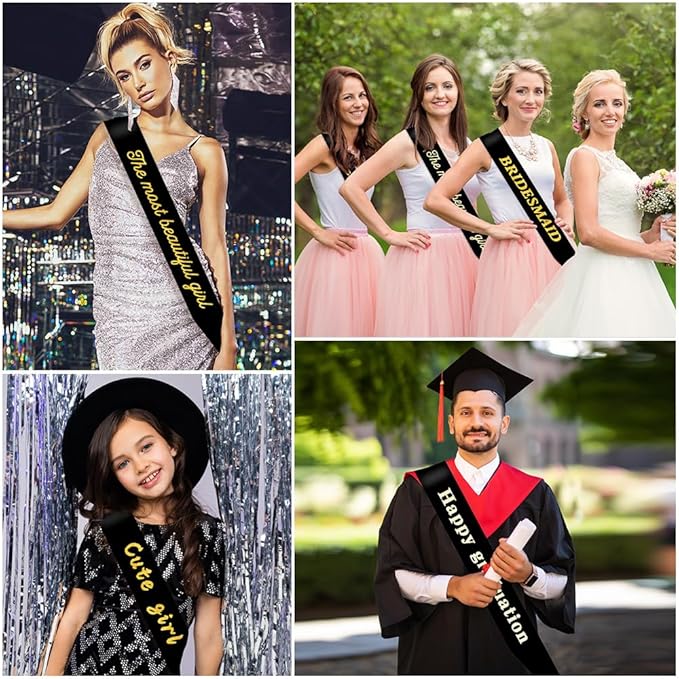 Black Sash Blank Sash 4pcs Black Birthday Sash Black Birthday Queen Sash Senior Sashes Mommy To Be Sash Miss Halloween Sash For Senior Night, Graduation, Diy, Beauty Pageant, Make Your Own Sash