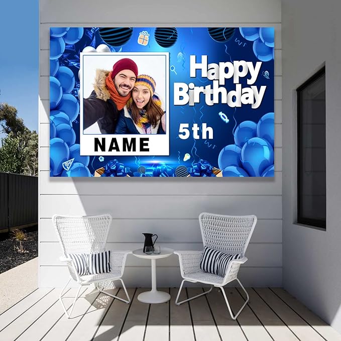 Custom Navy Blue and Gold Happy Birthday Sign Birthday Party Decorations Supplies Personalized Navy Blue Backdrop Banner (6x9ft)