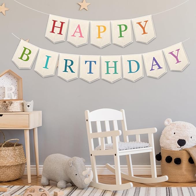 Doumeny Happy Birthday Felt Banner Boho Happy Birthday Garland Banner Colorful Birthday Felt Hanging Flag Rainbow Birthday Bunting Garland for Party Baby Shower Home Fireplace Nursery Backdrop Decor