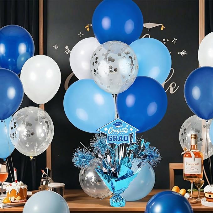 4 PCS Graduation Centerpieces for Tables Balloons Stand Holder Kit College Graduation Decorations 2026 Metallic Glitter Foil Balloon for Graduation Party Decorations Prom Send off Party Decor