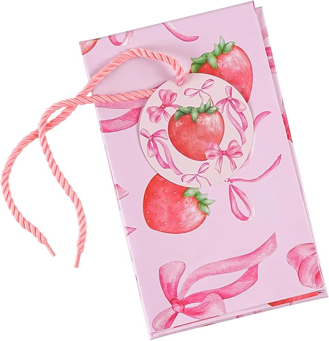 WRAPAHOLIC 56" Large Strawberry Bow Plastic Gift Bag - Pink Bow and Sweet Strawberry Jumbo Bike Bag Gift Wrap for Women Girls Birthday, Baby Shower, Wedding, Bridal Shower - 56" H x 36" W
