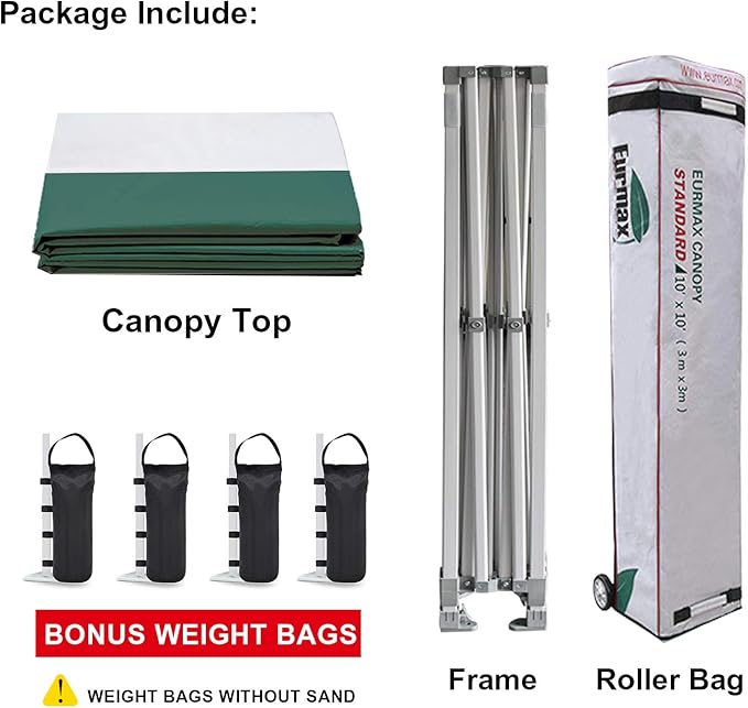 Eurmax USA 10x10ft Pop Up Canopy,Commercial Instant Tent for Outdoor Events,Patented No-Tip Rolling Storage Bag with 4 Sandbags,UV & Water Resistant,Heavy Duty Portable Shelter Gazebo,Stripe Green