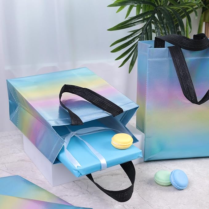 VGOODALL 15PCS Reusable Iridescent Gift Bags with Handles, 8"x4"x10" Bulk Party Favor Bags for Party Gifting, Birthdays, Weddings, Goodie Treats