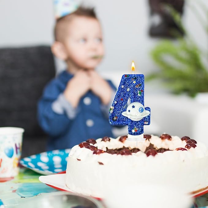 HXOUSE Spaceship Number 4 Birthday Candles - Outer Space Universe Birthday Candles for Cake, 4 Candle Topper for Anniversary Celebrations, Astronaut Rocket Party Decorations for Boys