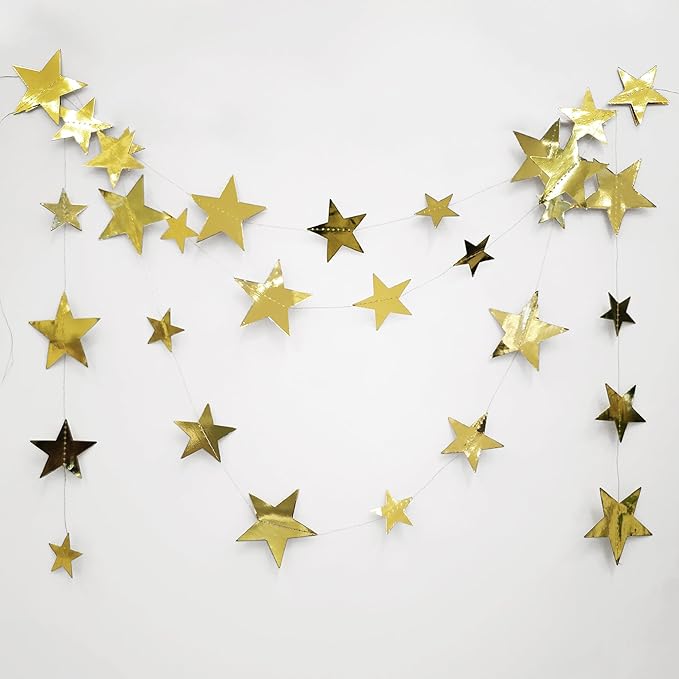 Cheerland 157ft Gold Star Garland Banner 2026 Graduation Decor Star Hanging Banner Twinkle Sparkle Backdrop for Prom Decoration Birthday Party Classroom Wedding Supplies Galaxy (Gold)
