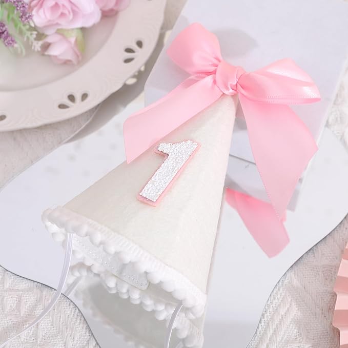 Pink Bow 1/2 Birthday Hat- Pink half Birthday hat, Princess 1st Birthday Supplies,Half Birthday Decorations for Girls