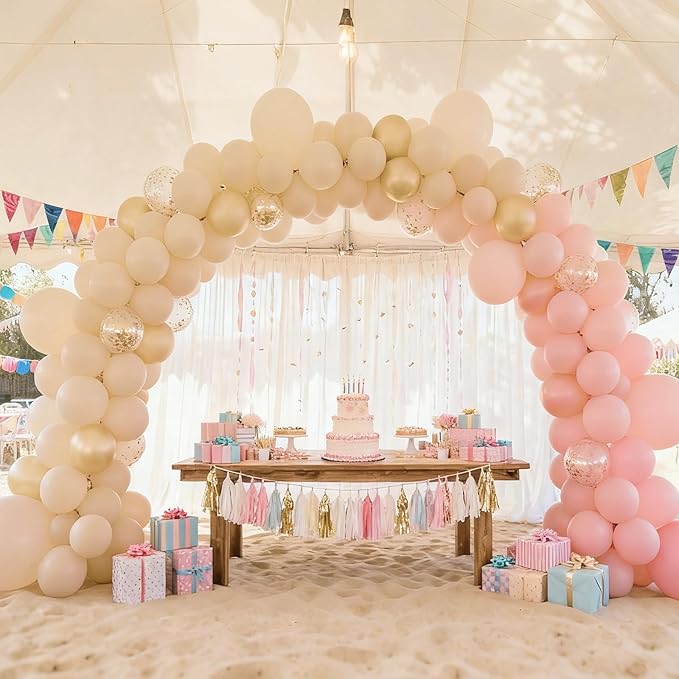 RUBFAC 87pcs Sand White Balloons Different Sizes 18 12 10 5 Inch for Garland Arch White Sand Party Latex Balloons for Birthday Party Graduation Wedding Anniversary Baby Shower Party Decoration
