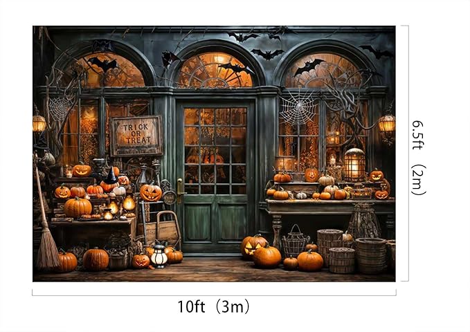 Kate 10x6.5ft/3x2m Halloween Backdrop Trick or Treat Pumpkin Lantern Bat Interior Decoration Digital Printed Cloth Background Photo Studio Props