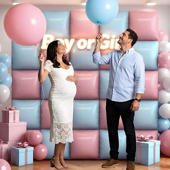 36Pcs Light Pink and Light Blue Square Foil Balloons Wall Backdrop, Double Sided Metallic Foil Balloons Tunnel Arch Garland Kit for Photo Booth Birthday Wedding Halloween Christmas Party Decorations