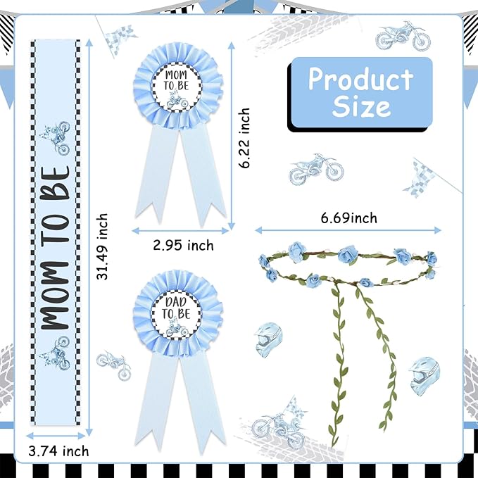 Dirt Bike Baby Shower Party Favor Motorcycle Mom to Be Sash Dirt Motor Mom to Be Dad to Be Corsage Pins and Headband for New Parents Blue Gender Reveal Decors Supplies Gifts