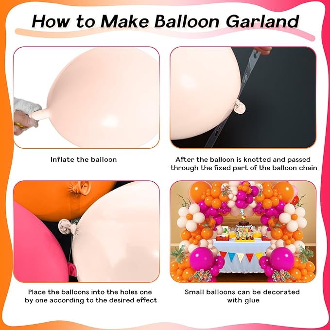 Pink and Orange Balloon Arch Kit, Hot Pink Orange Peach Garland Balloon, Fuchsia Magenta Latex Balloons for Baby Shower Birthday Wedding Tropical Hawaiian Beach Flamingo Sunset Party Decorations