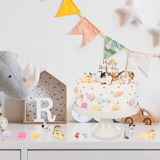 26 Pcs Cat Cake Topper Cute Figurines Happy Birthday Paw Cake Toppers Party Decoration Mini Set for Birthday Party Garden Home Shower Supplies(Cute Cat)