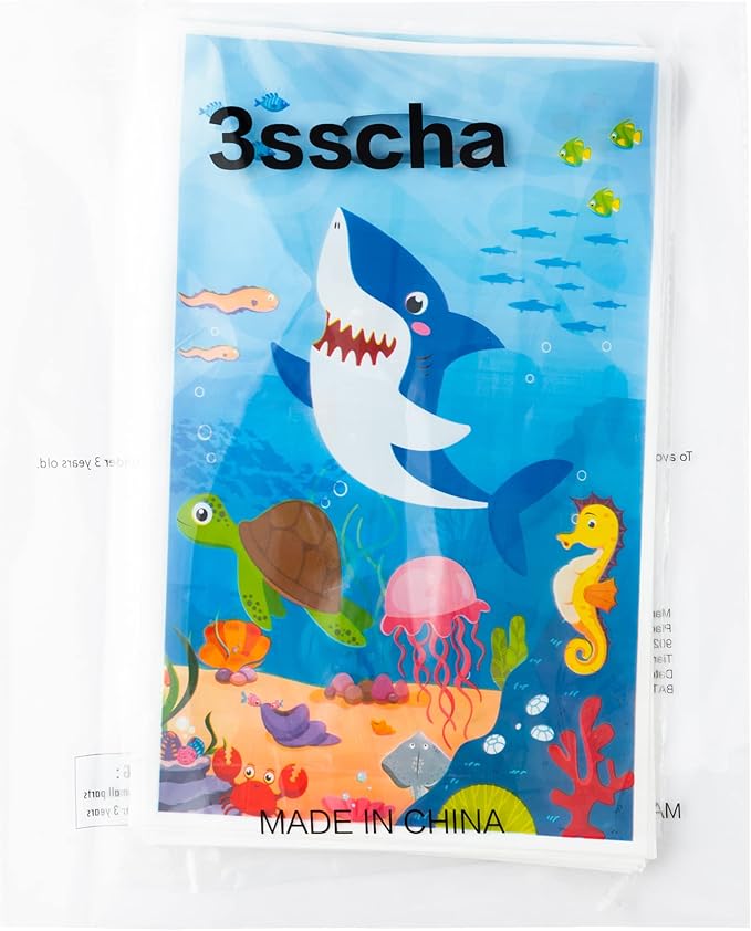 50Pcs Animal in the Sea Party Favor Bags Ocean Themed Plastic Waterproof Goodie Bag with Die Cut Handle Whale Shark Rectangular Gift Pack for Kids Birthday Baby Shower Decoration Supplies