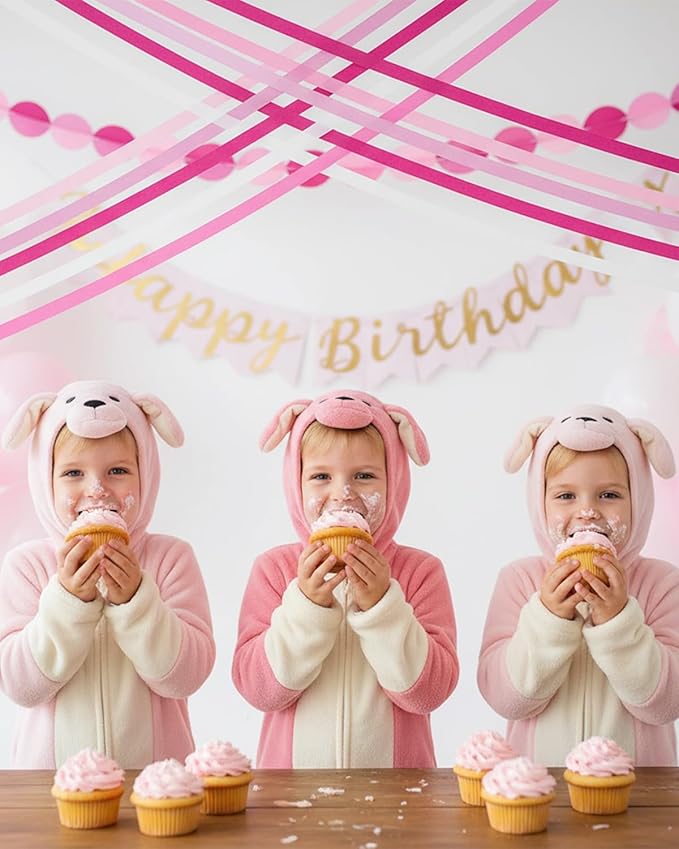 8 Rolls Crepe Paper Streamers Party Decorations, 1.77 Inch x 656 Feet Crepe Streamers, Pink Streamers Birthday Party Decorations
