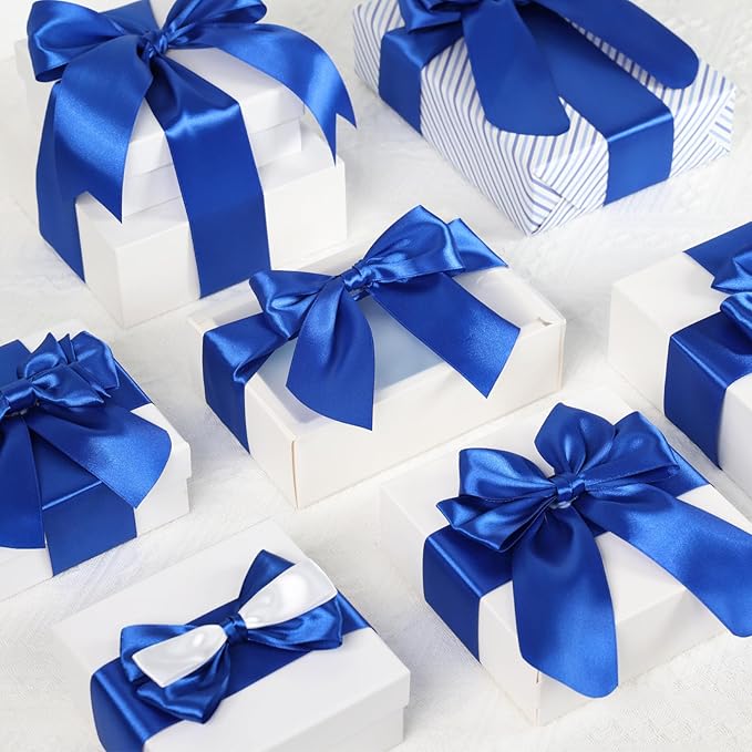 Blue Satin Ribbon 1-1/2 Inch, 60 Yards Royal Blue Polyester Fabric Ribbon for Gift Wrapping, Fabric Ribbon for Flower Bouquet Crafts Wedding Christmas Party