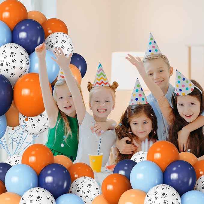 HILAVO Dog Paw Balloons Orange and Blue 60pcs 12 Inch Paw Print Puppy Balloons Navy Blue Pastel Orange Beige Latex Helium Balloon for Boys Paw Space Theme Baby Shower Blue Birthday Party Decorations