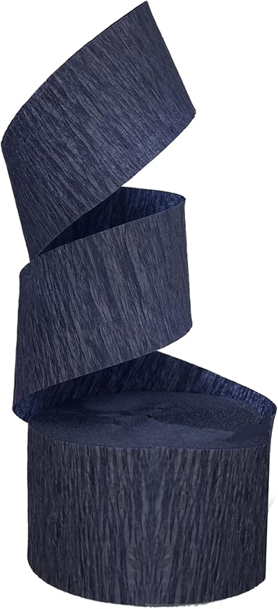 K-Kraft USA-Made Hanging Decorative Crepe Paper Streamers for Birthday, Party, Holiday, School, Wedding, Shower, or Graduation (1 Navy + 1 Silver Metallic)