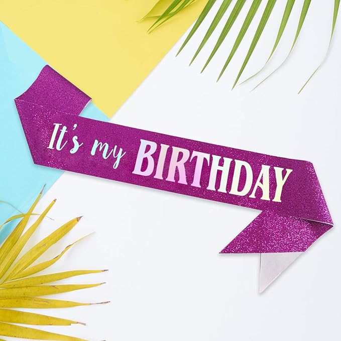 It's My Birthday Sash, Dazzle Foil Letter Glitter Purple Birthday Sash for Women Girl Kids Teenager Funny Bday Gifts Party Favors Photo Prop