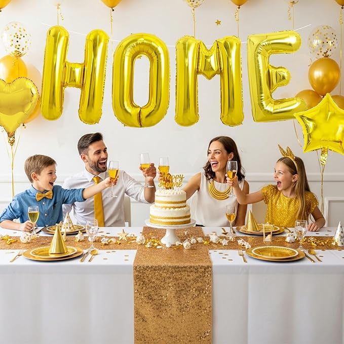 TONIFUL 40 Inch Gold HOME Letter Balloon, Large Decoraction for Housewarming, New Home Parties and Homecoming Celebrations,Premium Gold Balloon Banner for Welcome Sign and Party Supplies