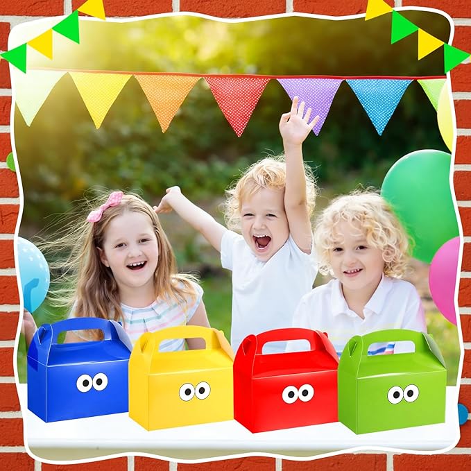 Marspark 24 Pack Cartoon Party Gift Boxes for Street Theme Birthday Supplies, Paper Cartoon Candy Treat Boxes for Anime Themed Birthday Party Decorations (Eyes Pattern)