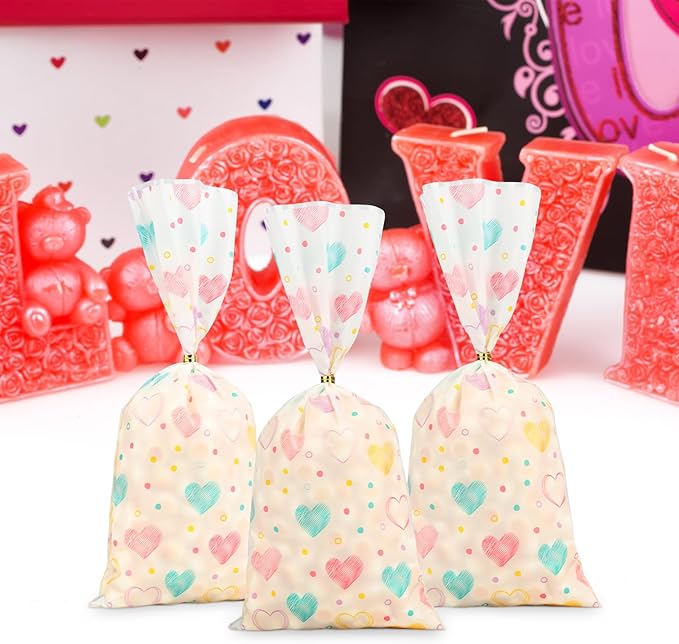 iNINGER Love Cellophane Bags,50 Pcs DIY Biscuit Cookie Decoration,Valentine's day Candy for Wedding,Festival activities and Baby Shower Birthday Decoration