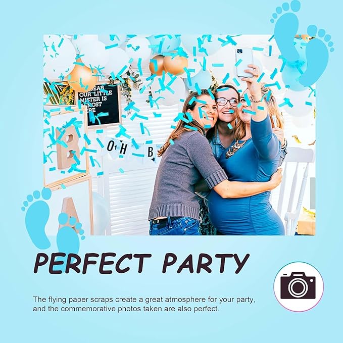 Gender Reveal Confetti Cannon | No Powder Confetti Poppers | Ideal for Baby boy Gender Reveal Decoration (12 blue)