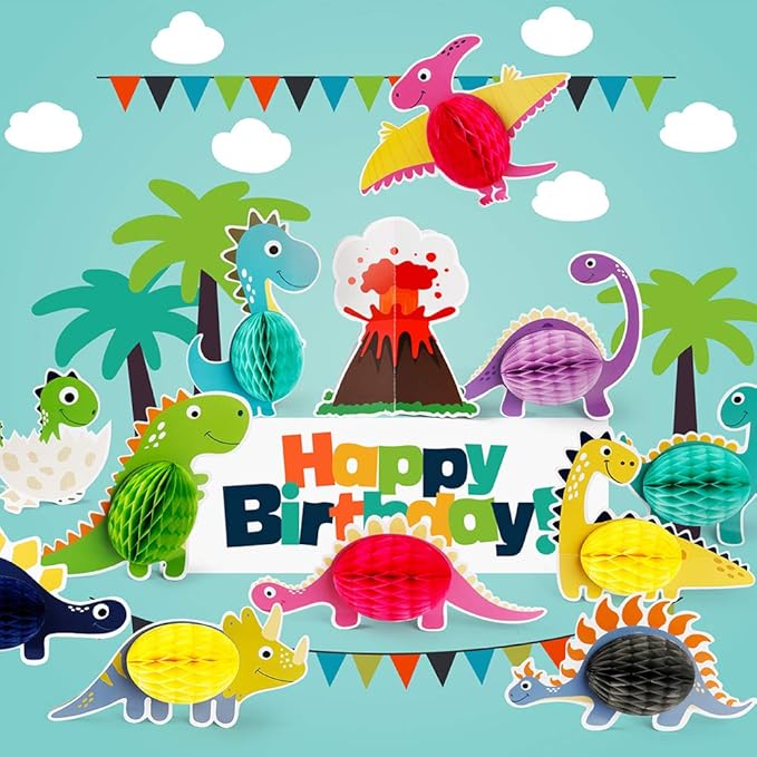 Mocoosy 12 Pieces Dinosaur Party Honeycomb Centerpieces Table Decorations, Dinosaur Birthday Party Supplies Paper Center Piece Table Topper for Kids Boys T-Rex Theme Party Baby Shower Decor