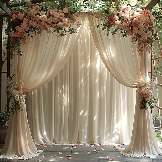 40x10ft Wrinkle Free Ivory Backdrop Curtain for Parties Soft Fabric Drapes Wedding Ivory Curtain Backdrop for Birthday Party Decorations Background for Photography 5x10ft,8 Panels