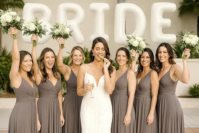 40 inch Bride Balloons White Letters Banner - Bachelorette Party Decorations Kit - Bach Party Supplies and Favors with Ring Balloon, Bottle and Glass Balloon