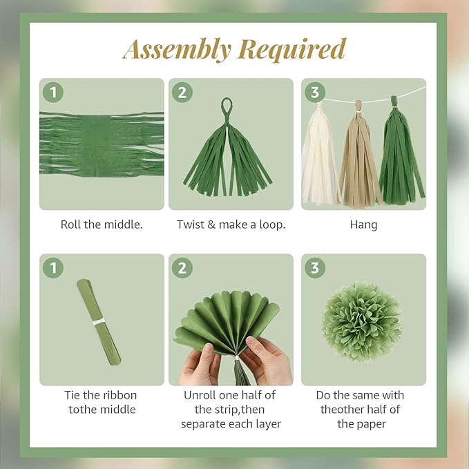Sage Green Birthday Party Decorations for Women Girls with Happy Birthday Banner,Circle Garland,Tissue Paper Pompoms,Hanging Swirl, Paper Tassel,Decorations Balloons for Party Decor