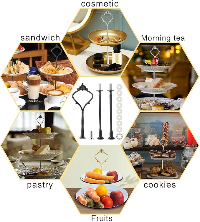 MSDADA 6 Piece Tiered Cake Stand Hardware Kit - 3-Tier Crown Mold Fittings for Wedding & Party Dessert Displays - Resin Cupcake Holder for Serving Platters (Gold & Black, M)