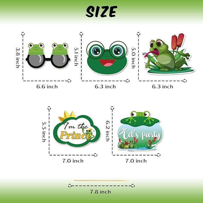 20 Pcs Frog Photo Booth Props Kit, Animal Party Selfie Decorations, Baby Shower, Rainforest Frog Birthday Party Photography Supplies