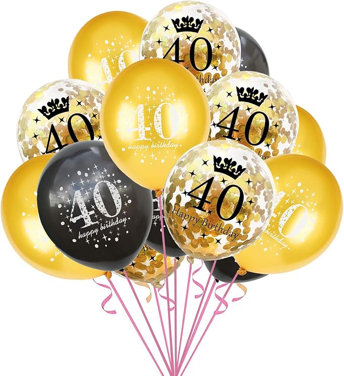 SHUNTAI 40th Birthday Balloons Black and Gold 40 Birthday Decorations for Men Women Latex Confetti Balloon 40 Years Old Theme Birthday Party Supplies 15 Pack 12 Inch(40 balloons for birthday party)