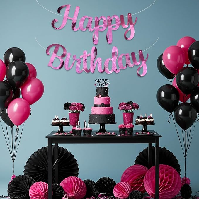 BEISHIDA Happy Birthday Banner - NO DIY,Double-Sided Pink 10Feet Pre-Strung-Glitter Birthday Sign Garland Backdrop Decorations for Women men Party