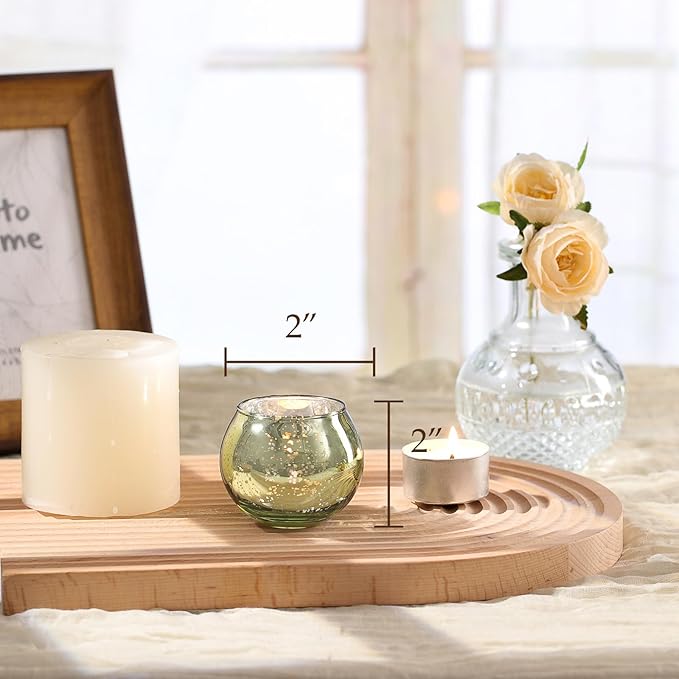 24 Pcs Green Candle Holder for Wedding Decor- Sage Green Mercury Glass Votives for Bridal Shower, Tea Party Table Centerpieces, Vintage Rustic Wedding