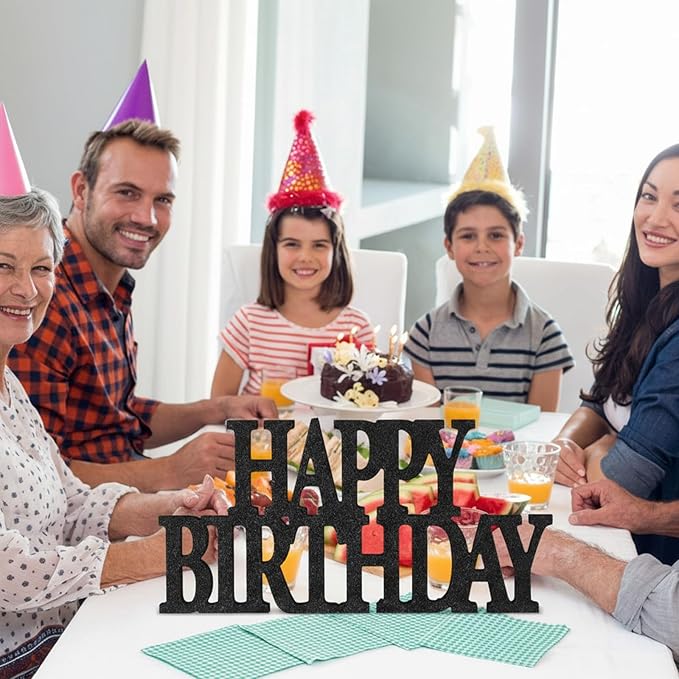 Novabright Happy Birthday Sign Centerpieces for Table Birthday Party Decorations for Women Bday Birthdays Themed Celebration Party Supplies(Black,Glitter)