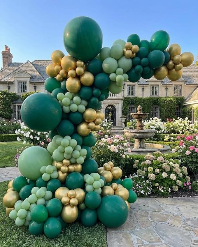 Green and Gold Balloons Garland Arch Kit - Dark Emerald Green Hunter Forest Sage Green Metallic Gold Balloons for Birthday Baby Shower Anniversary Wedding Jungle Safari Party Decorations