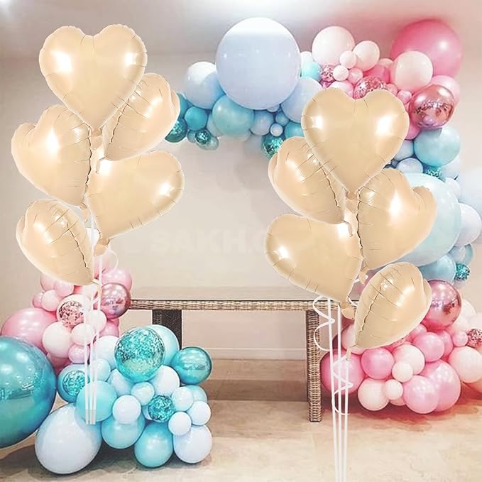 TONIFUL 30Pcs 18 Inch Light Brown Heart Balloons Heart Shape Foil Mylar Balloons Decoration for Birthday Valentine's Day Wedding Bridal Shower Anniversary Engagement Party Supplies