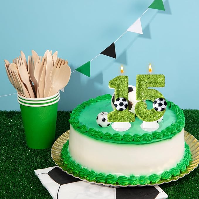 Birthday Candles Numbers,Soccer Birthday Decorations,Suitable for Girl and boy Cake Toppers, Wedding Cakes, Anniversaries, Party Celebrations, Birthday Decorations (Number 15)