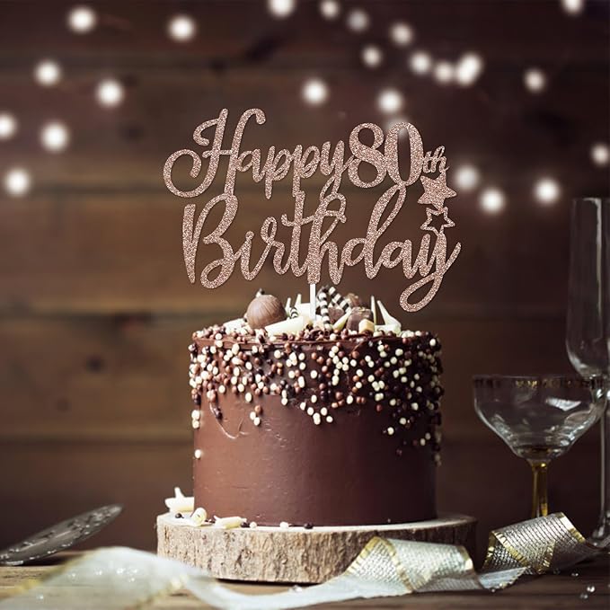 Happy 80th Birthday Cake Topper Rose Gold Glitter, 80th Anniversary Cake Topper 80 Birthday Cake Topper Rose Gold 80th Birthday Cake Decorations for Women