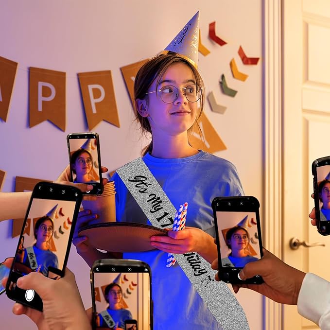 It's 17th My Birthday Sliver Sash - Sparkling Happy 17th Birthday Satin Sash for Girl - 17 Years Old Party Decorations