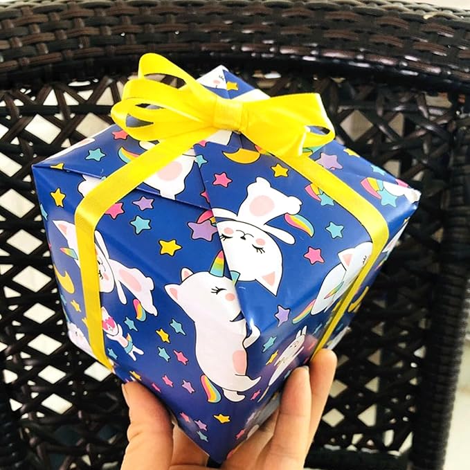 SIWRIOM Gift Wrapping Paper 10 Pack - Large 28 x 20 Inch Gift Wrap Sheets Happy Birthday Cartoon Pattern Designs for All Festive Present Decorations