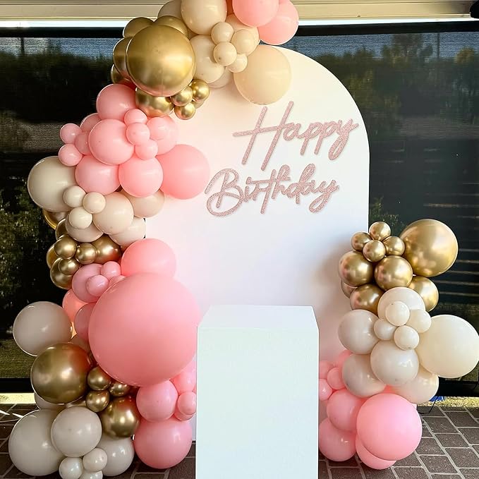 Happy Birthday Sign for Backdrop - Glitter Felt Happy Birthday Letter Sign for Balloon Arch Birthday Party Balloon Arch Backdrop Decorations for Birthday Party Baby Shower - Rose Gold