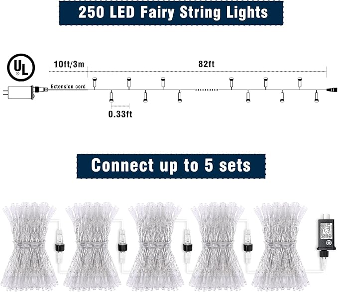 82 FT 250 LED Pink String Lights Indoor, Pink Valentines Day Lights with 8 Modes Clear Wire Waterproof, Plug in Fairy Lights for Bedroom Valentines Day Wedding Holiday Party Tree Decorations