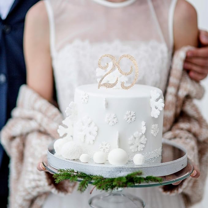 LINGPAR 29 Years Birthday Cake Topper - New Best Crystal Rhinestone 29th Wedding Anniversary Or 29 Years Old Cake Topper Party Decoration Gold