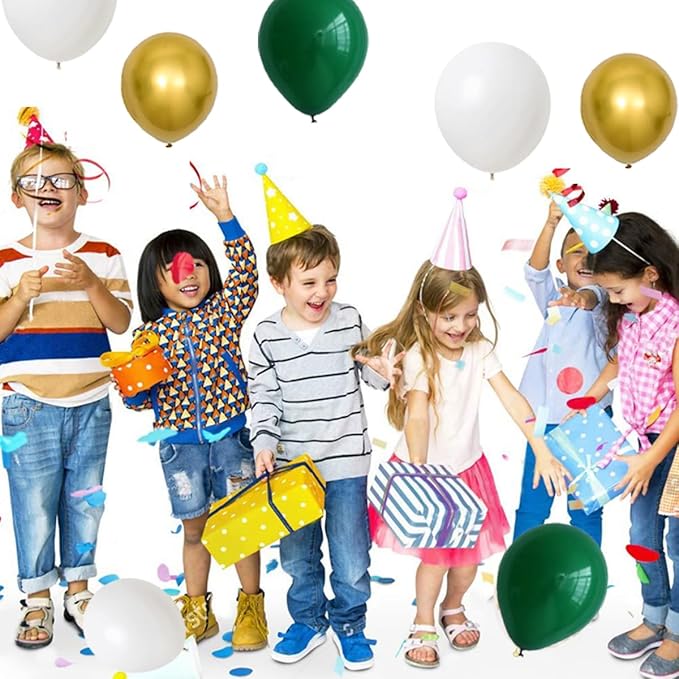 Dark Green and Gold Balloon Garland Arch Kit - 124PCS Dark Green Balloons Metallic Gold White Balloons for Birthday Graduation Anniversary Bridal Shower Engagement Wedding Party Decorations